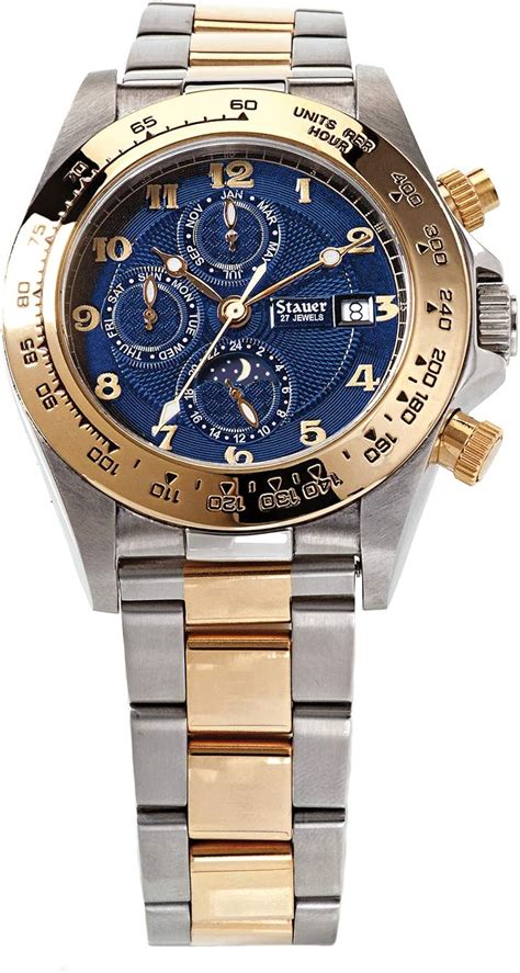 stauer stainless steel watch 33207 men's man new in box|Stauer Blue DIAL Chronograph Wristwatch Preowned With Box .